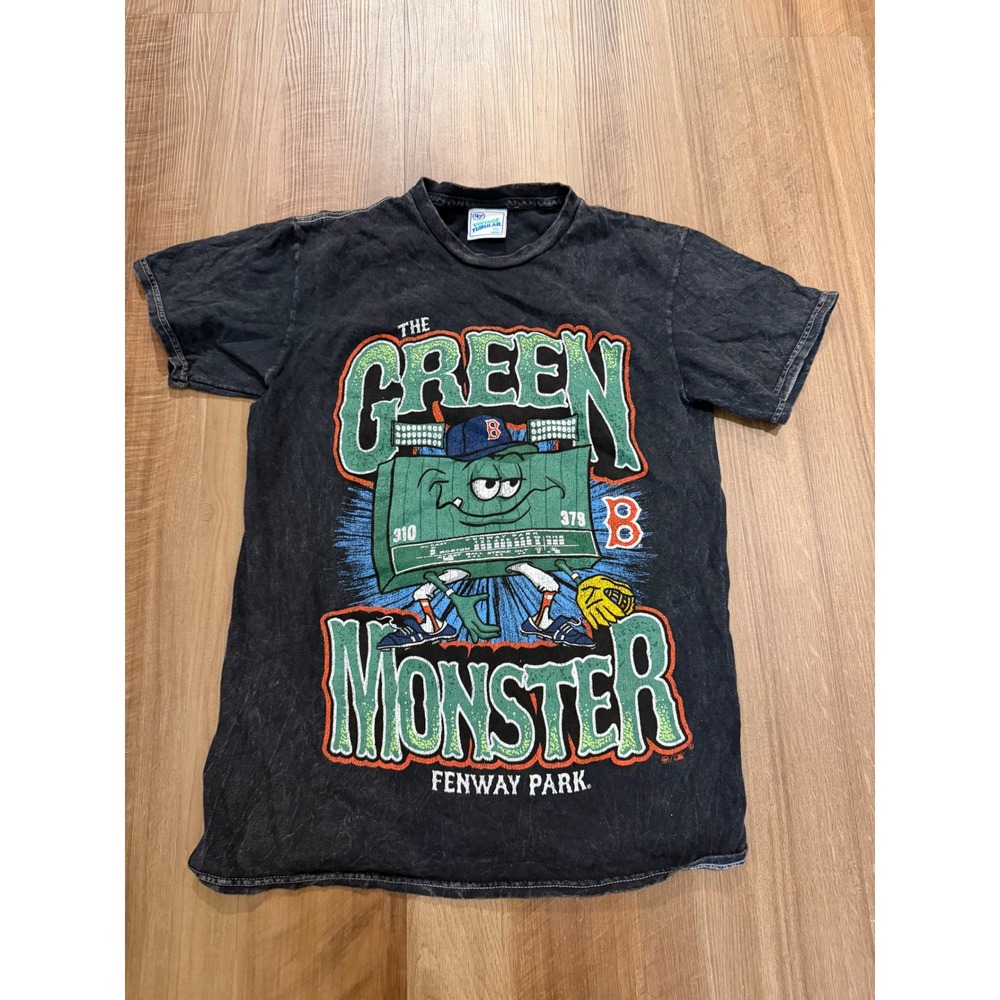 47 Brand T-Shirt Woman's Small Black Green Monster Fenway Park Red Sox Acid Wash
